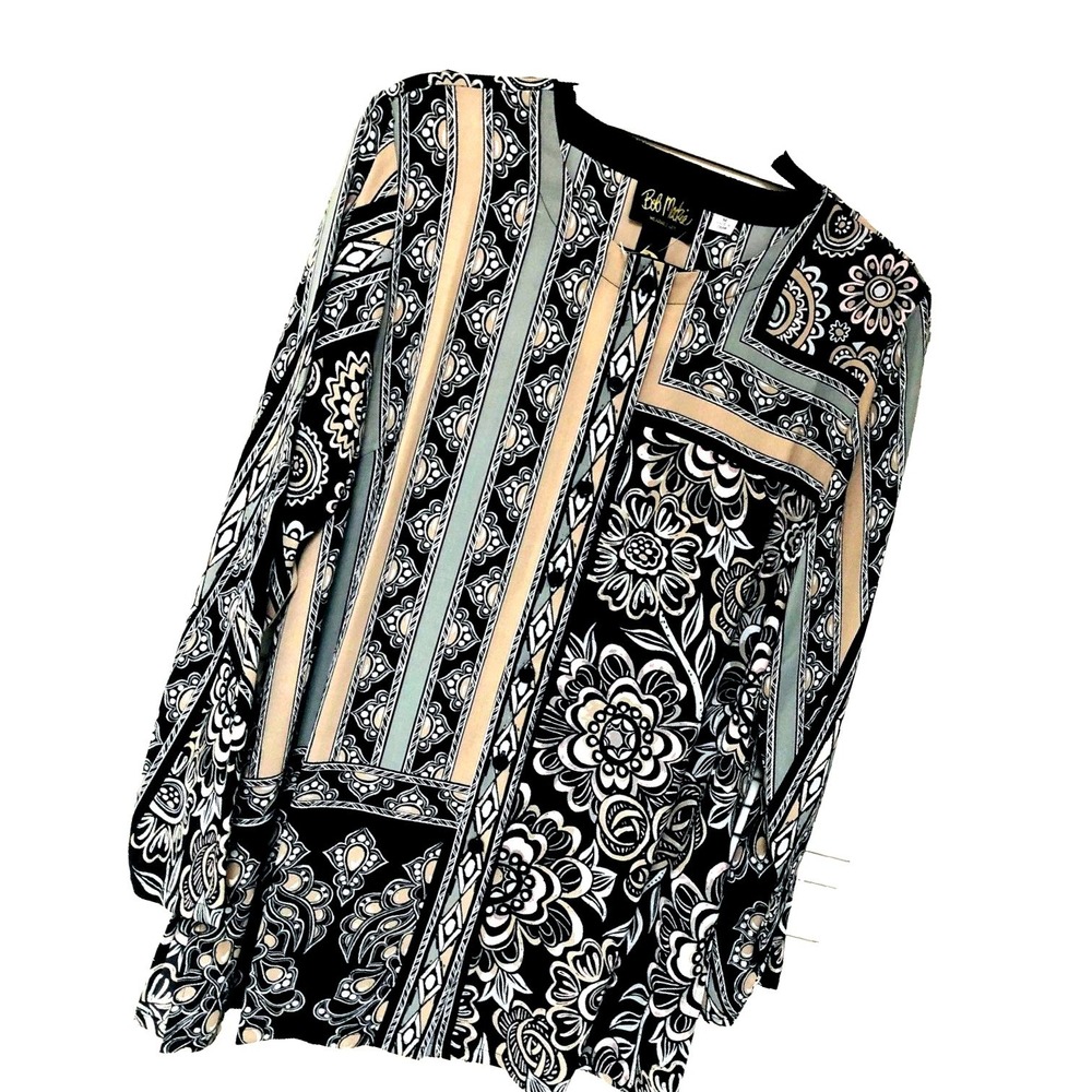 NWT Bob Mackie Wearable Art Tunic Abstract Floral Stripes Artsy Relaxed Womens M